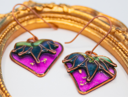 Neonberry Earrings – UV Glow & Gold Leaf Accents