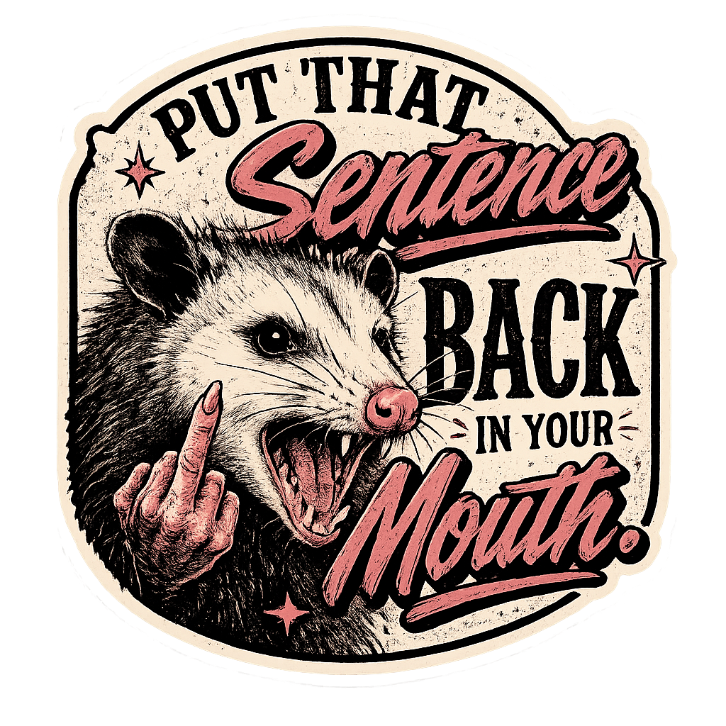 "Put That Sentence Back In Your Mouth" Opossum Sticker